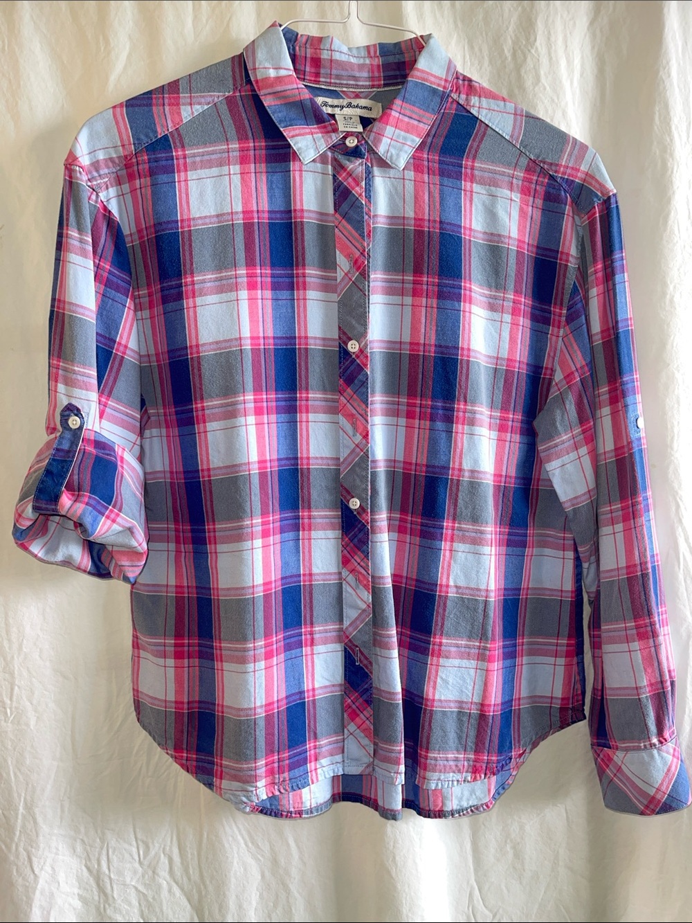 Tommy Bahama Pink, Blue & Gray Plaid Button-Down Shirt